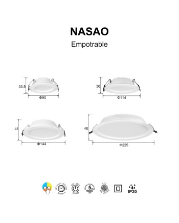 NASAO * EMPOTRABLE LED CCT 15W BLANCO